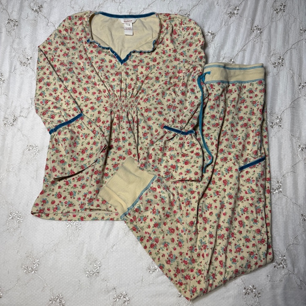 sundance floral cottagecore lounge set butter yellow 2 piece – size xs